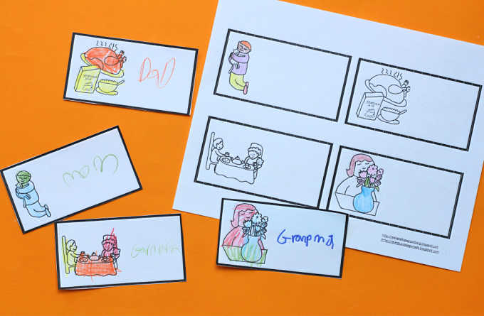 Lindas tarjetas con lugares de Acción de Gracias para que los niños las decoren