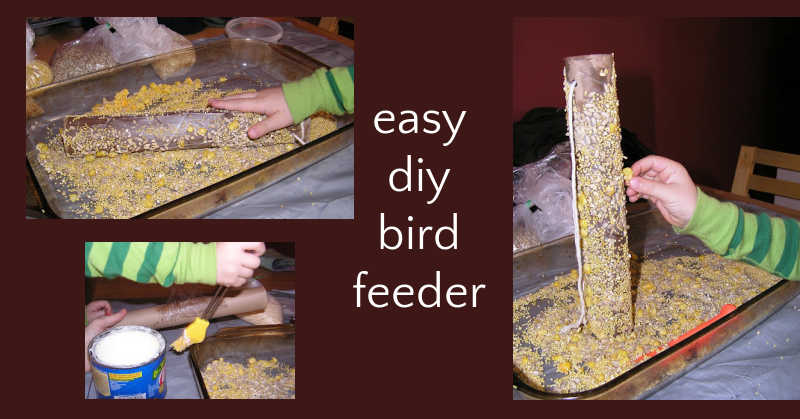 Comedero para pájaros casero sencillo hecho con rollos de papel, grasa y semillas